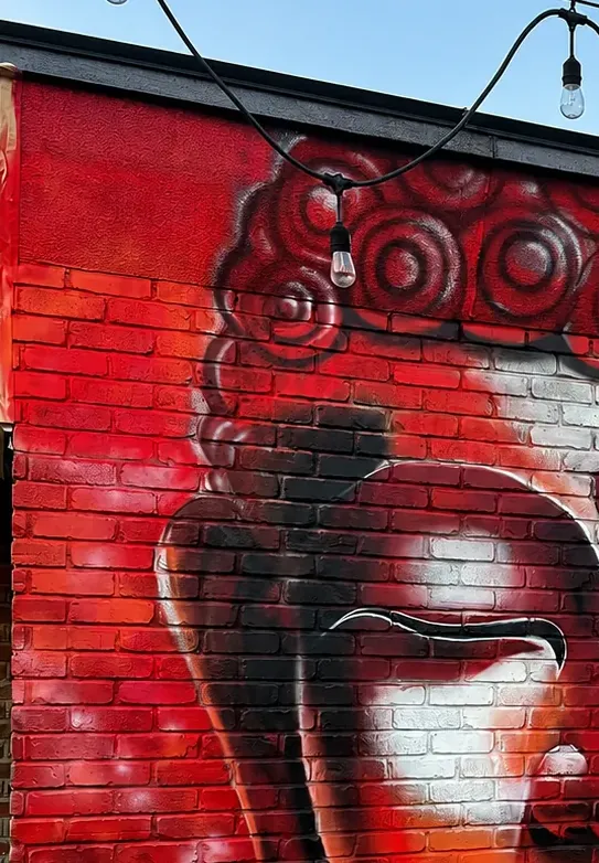 Red Buddha mural — detail 1