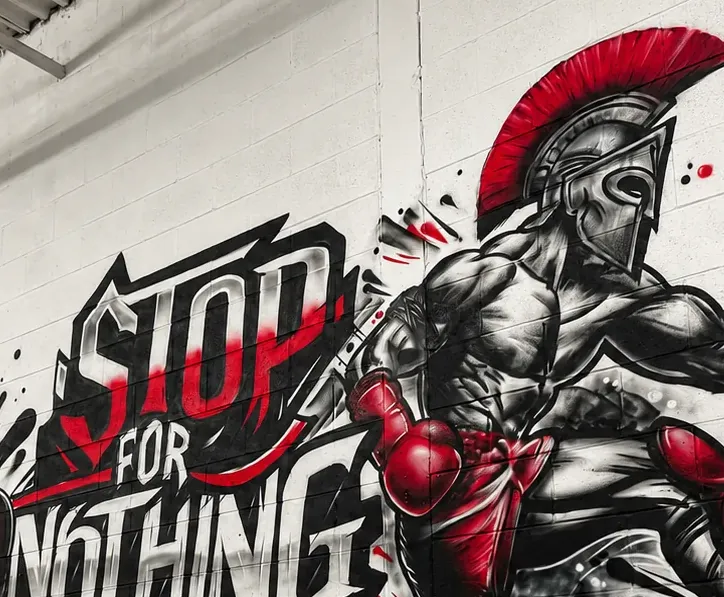 Spartan gym mural — detail 1
